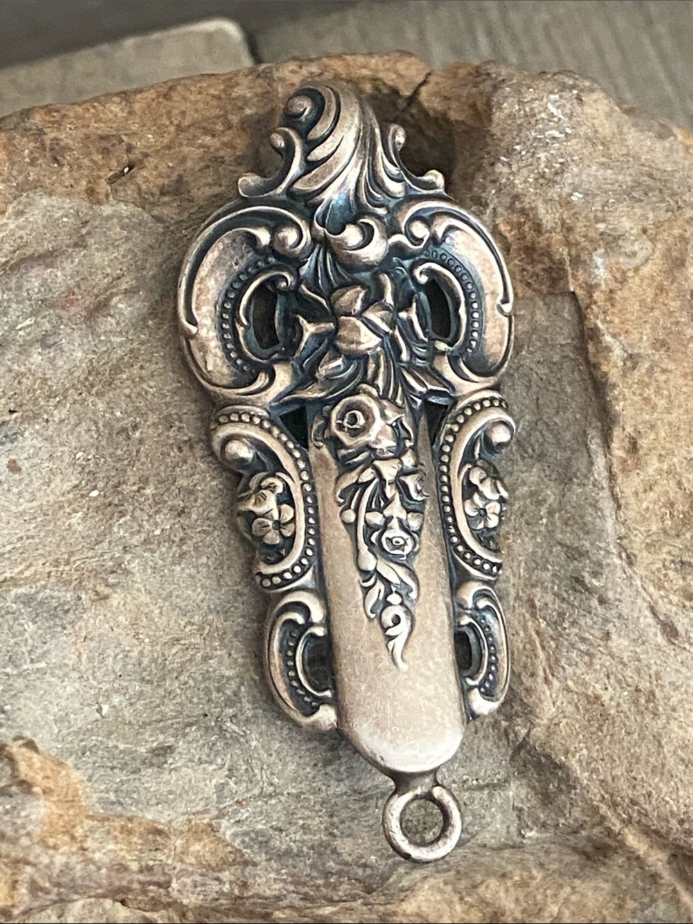 Vintage 40s Grand Baroque Sterling Silver Pendant by Wallace - Picture 1 of 6